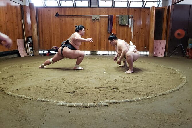 Sumo Practice Viewing Guided Tour and Photo with Sumo Wrestlers - The 10-minute briefing before practice