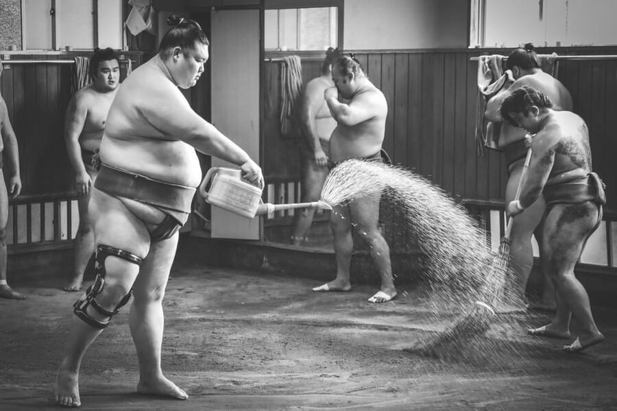 Tokyo: Sumo Morning Practice with journalists. Not fake show - Two hours inside Takasago-beya
