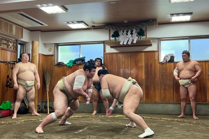 Tokyo Sumo Morning Training/ Sumo Practice with Wrestlers - Inside the stable: quiet observation near the ring