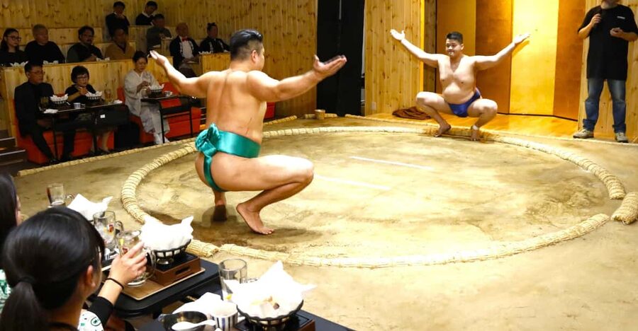Tokyo: Sumo Show Experience with Chicken Hot Pot and a Photo - The sumo challenge is the evening’s big laugh